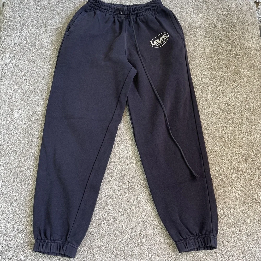Levi's Sweatpants Mens Small Navy Fleece Elastic Waist Pockets Tapered Logo